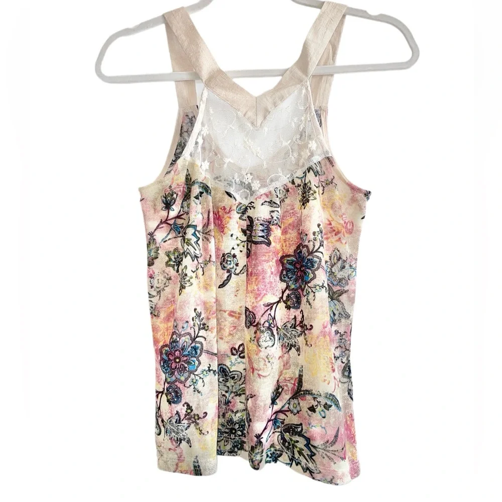 Daytrip Mixed Material Floral Sleeveless Cream Pink Tank Top y2k - M - Picture 5 of 12